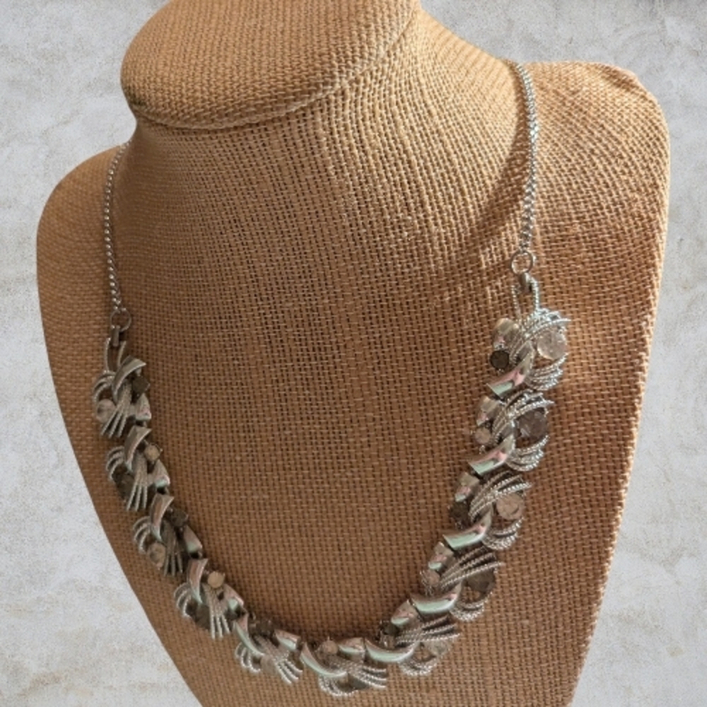 Vintage Clear & Smoky Rhinestone Necklace Silver Tone Cocktail Statement